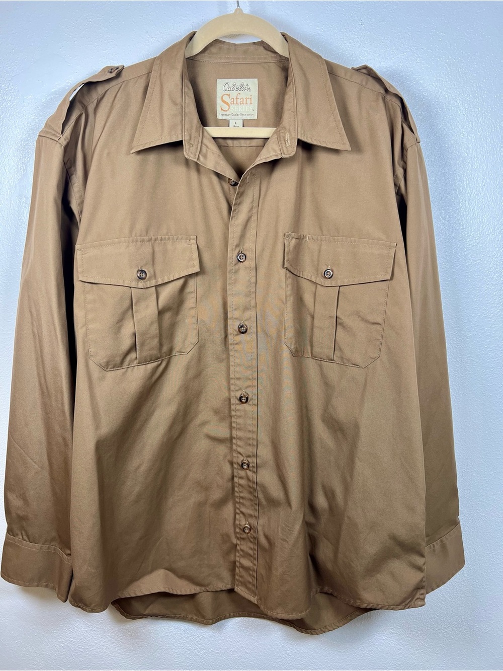 Cabela's Safari Series Shirt Mens L Regular Tan Brown Long Sleeve Utility Work